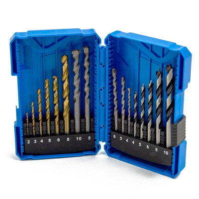 Wolf® 16Pc Drill Bit Set Wood Masonry & Hss Mixed Assortment Wolf Trade from B&Q