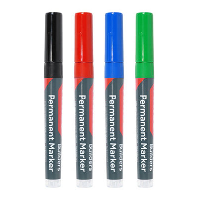 Timco Builders Permanent Markers Fine Tip Mixed Colours - Fine Tip
