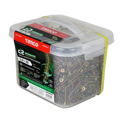 Timco - C2 Strong-Fix Multi-Purpose Premium Screws - Pz - Double Countersunk - (Size 5.0 X 50 - 1600 Pieces) Yellow