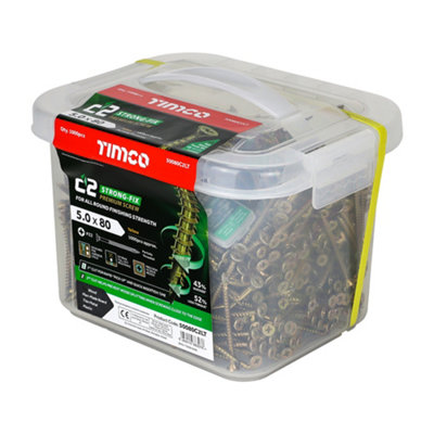 Timco - C2 Strong-Fix Multi-Purpose Premium Screws - Pz - Double Countersunk - (Size 5.0 X 80 - 1000 Pieces) Yellow