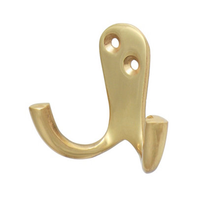 Timco - Double Robe Hook - Polished Brass (Size 47 X 24Mm - 1 Each)