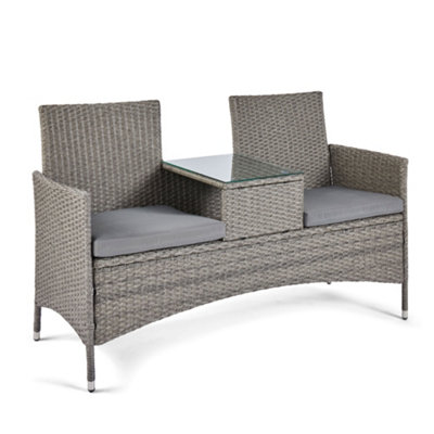 Vonhaus Rattan Love Seat For Garden, 2 Seater Jack & Jill Love Seat Rattan Effect Patio Set, 2 Person Weatherproof Garden Loveseat Grey