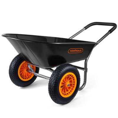 Vonhaus Wheelbarrow Garden Cart, Heavy Duty Multi Use For Tools & Waste, 2 Wheel Pneumatic Tyres, Steel Frame Soft Grip Handle 78L