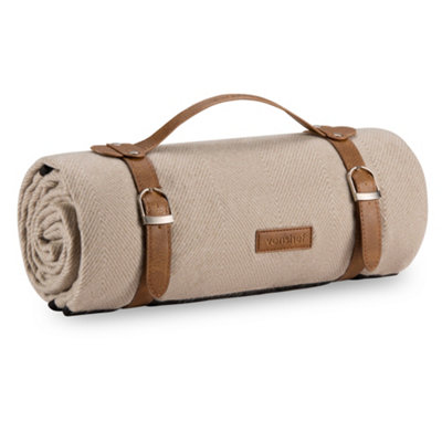 B&Q -  Picnic BlanketBeige Herringbone Outdoor Rug With Waterproof Backing6 Person Weatherproof Travel Picnic Mat147X180Cm