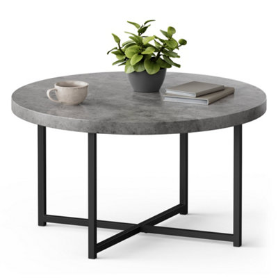 B&Q -  Concrete Look Round Coffee Table GreyLightweight Centre Table W/black Metal Legs80Cm DiameterModern Industrial Style