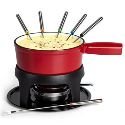VonShef Swiss Fondue Set - Red - Cast Iron Pot with 6 Forks - Cheese, Chocolate & Meat - Image 5