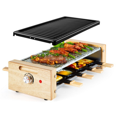 B&Q -  Raclette Grill ElectricRaclette Machine For 8 With 2 Removable Non-Stick Plates & Adjustable Temperature1200W