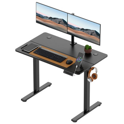 Vonhaus Electric Standing Desk, Height Adjustable Sit Stand Desk W/Usb-C Charging & Cable Management, Desktop & Frame Black