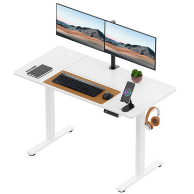 Vonhaus Electric Standing Desk, Height Adjustable Sit Stand Desk W/Usb-C Charging & Cable Management, Desktop & Frame White