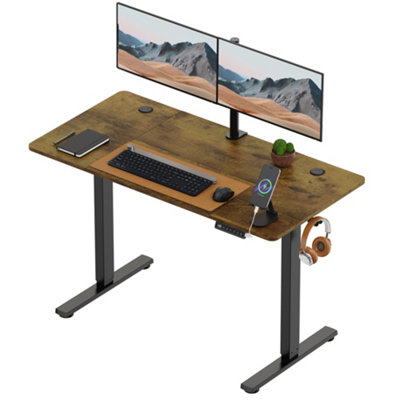 Vonhaus Dark Electric Standing Desk, Height Adjustable Sit Stand Desk, Height Preset Technology, 120X60cm, Wood Walnut Effect Size 3 B&Q