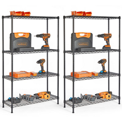 Vonhaus Garage Shelving Units Set Of 2 Adjustable 4-Tier Wire Shelving Unit For Storage - Metal Wire Shelves For Garage