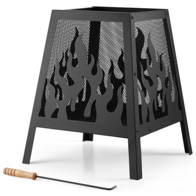 Vonhaus Fire Pit Square Flame Pattern, Portable Firepit For Outdoor Heating, Garden Fire Place For Wood & Charcoal