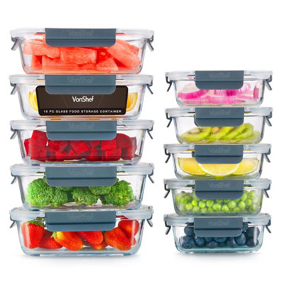 Vonshef , Glass Containers With Lids, Piece Meal Prep Food Lunch Boxes 1L And 370Ml Capacities, Oven And Dishwasher Safe Size 10
