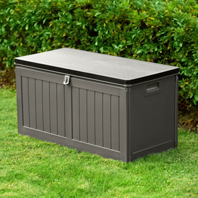 Vonhaus Garden Storage Box 190L, Outdoor Utility Chest, Weatherproof Plastic, Lockable Lid, Sliding Bar Hinge, Carry Handles Grey