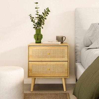 Vonhaus Bedside Table For BedroomScandi Natural Rattan 2 Drawer NightstandSide Table For Living RoomBedside Storage Cabinet from B&Q