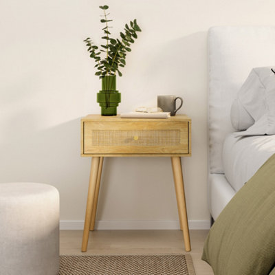 Vonhaus Bedside Table For BedroomScandi Natural Rattan 1 Drawer NightstandSide Table For Living RoomBedside Storage Cabinet from B&Q