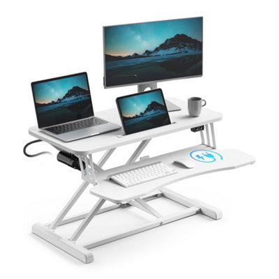 Vonhaus Electric Standing Desk Converter - Height Adjustable Sit Stand Desk - Ergonomic Standing Converter For Pc