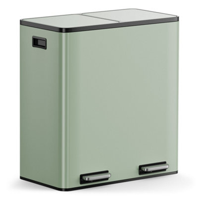 B&Q -  Green 60L Waste & Recycling Kitchen Bin2 X 30L Compartment Stainless Steel Pedal Bin W/ Non Slip BaseRemovable In-Bins