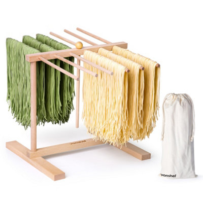 Vonshef Pasta Drying Rack & Storage BagCollapsible Beechwood Noodle Stand For Homemade SpaghettiFresh Pasta Tree With 12 Arms from B&Q