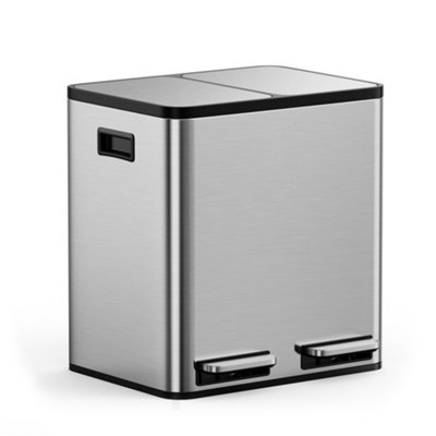 B&Q -  Cream 30L Waste & Recycling Kitchen Bin2 X 15L Compartment Stainless Steel Pedal Bin W/ Non Slip BaseRemovable In-Bins