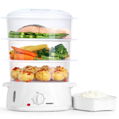 B&Q -  Food Steamer Electric 800W9L Capacity3 Stackable TiersBpa-FreeTimerBoil-Dry Protection & Rice Bowl Included