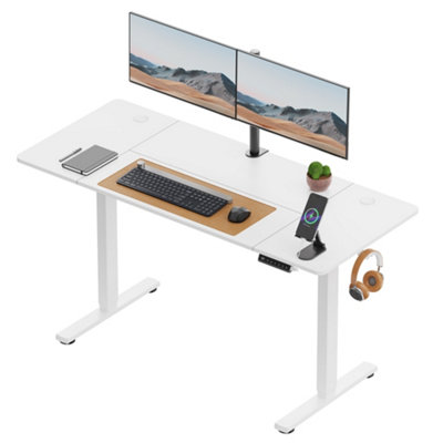 Vonhaus White Electric Standing Desk, Height Adjustable Sit Stand Desk, Height Preset Technology With Anti Collision, 140X60cm, Size 3 B&Q