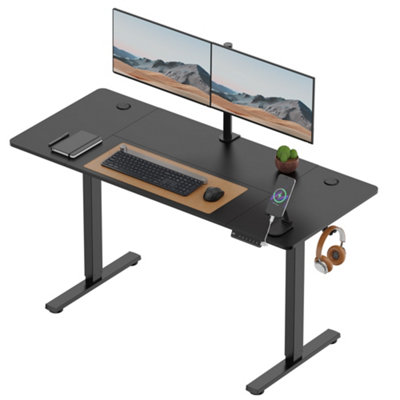 B&Q -  Electric Standing DeskHeight Adjustable Sit Stand Desk3 Height Preset Technology140X60CmBlack Desktop & Frame