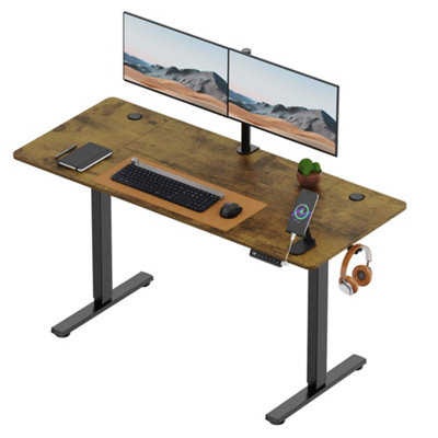 B&Q -  Electric Standing DeskHeight Adjustable Sit Stand Desk3 Height Preset Technology140X60CmDark Wood Walnut Effect