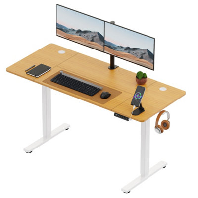 Vonhaus Light Electric Standing Desk, Height Adjustable Sit Stand Desk, Height Preset Technology, 140X60cm, Wood Maple Effect Size 3 B&Q