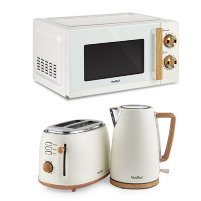 Vonshef Microwave Kettle Toaster Set1.7L Rapid Boil KettleWide Slot Toaster 2 Slice And 20L MicrowaveFika RangeCream from B&Q