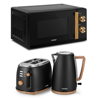 Vonshef Microwave Kettle Toaster Set1.7L Rapid Boil KettleWide Slot Toaster 2 Slice And 20L MicrowaveFika RangeBalck from B&Q