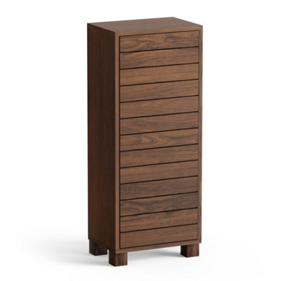B&Q -  Bathroom Storage CabinetDark Wood Effect Small Bathroom Floor Unit With Handleless Slatted DesignChester