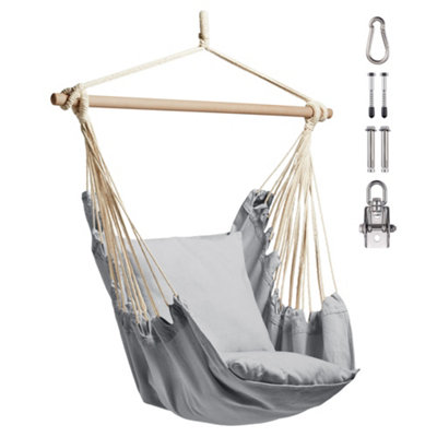 Vonhaus Hanging Chair, Garden Hammock Chair Swing Seat, Cotton Rope Swing Chair With Tree Attachment, Portable Garden Chair Grey
