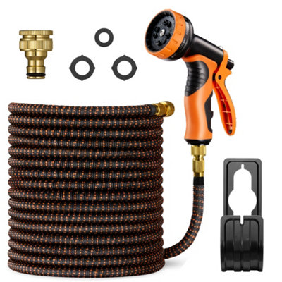 Vonhaus Expandable Garden Hose 50Ft With 10-Pattern Spray Nozzle2 Brass Fittings4-Layer Latex CoreWall Mounted from B&Q