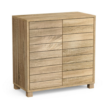 B&Q -  Bathroom Storage CabinetOak Wood Effect Floor Cabinet With Handleless DesignFreestanding Towel Storage UnitChester