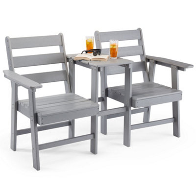 Vonhaus Adirondack Love Seat For Garden2 Seater Grey Jack & Jill Love Seat With Built-In Parasol HoleWaterproof Hdpe Patio Set from B&Q