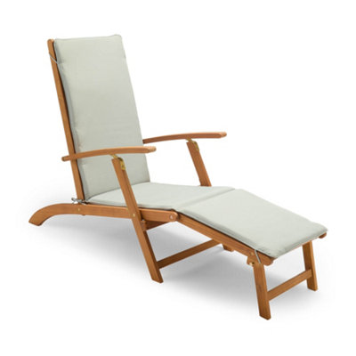 Vonhaus Wooden Garden Sun LoungerFolding & Reclining LoungerRemovable Footrest & CushionAcacia WoodHudson from B&Q