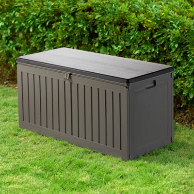 Vonhaus Garden Storage Box 270L, Outdoor Utility Chest, Weatherproof Plastic, Lockable Lid, Sliding Bar Hinge, Carry Handles Grey