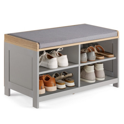 Vonhaus Shoe Storage Bench With Padded SeatGrey Hallway Bench & 4 Open Storage Shelves For Entryway & PorchAsh Hall from B&Q