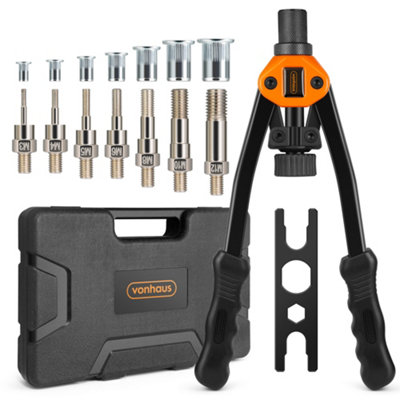 Vonhaus Rivet Nut GunRivnut ToolHand Riveter Pliers Set7 Mandrels M3-M12 And 150 Pcs Assorted Rivnuts With Carrying Case from B&Q