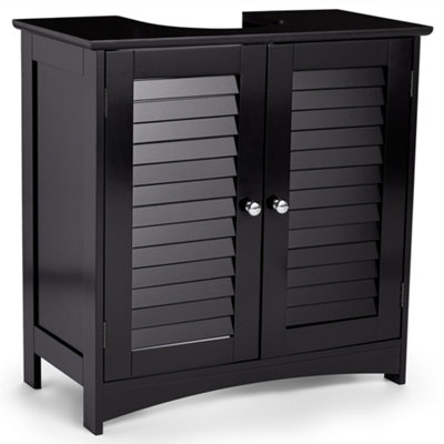 B&Q -  Under Sink Bathroom CabinetBlack Under Sink StorageFreestanding Under Basin Cabinet W/ 2 Internal ShelvesShrewsbury