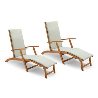Vonhaus Wooden Garden Sun Lounger Set Of 2Folding SunloungerRemovable Footrest & CushionAcacia WoodHudson from B&Q