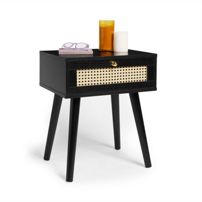 B&Q -  Black Side Table1 Storage Drawer End TableBedside Table & NightstandArt Deco Cane Front Sofa & Drinks Table