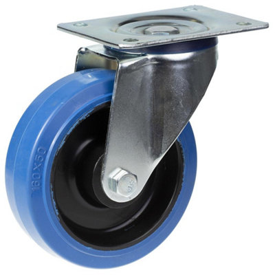 Parnells 160mm Swivel Castor With Blue Elastic Rubber On Nylon Centre Wheel