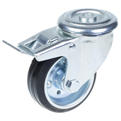 B&Q -  80mm Swivel/brake Castor With Black Rubber On Pressed Steel Centre Wheel