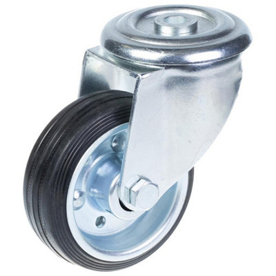 B&Q -  80mm Swivel Castor With Black Rubber On Pressed Steel Centre Wheel
