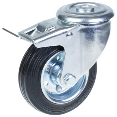 B&Q -  100mm Swivel/brake Castor With Black Rubber On Pressed Steel Centre Wheel