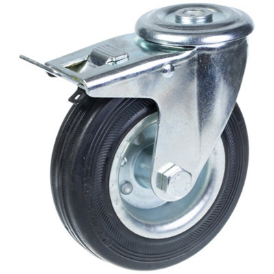 Parnells 125mm Swivel/brake Castor With Black Rubber On Pressed Steel Centre Wheel from B&Q
