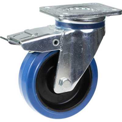 Parnells 160mm Swivel/brake Castor With Blue Elastic Rubber On Nylon Centre Wheel from B&Q