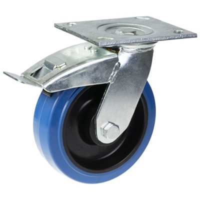 Parnells 160mm Swivel/brake Castor With Blue Elastic Rubber On Nylon Centre Wheel from B&Q
